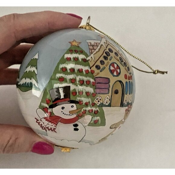 2003 Pier 1 Li Bien Gingerbread House Snowman Christmas Ornament Glass Holiday - Picture 6 of 8